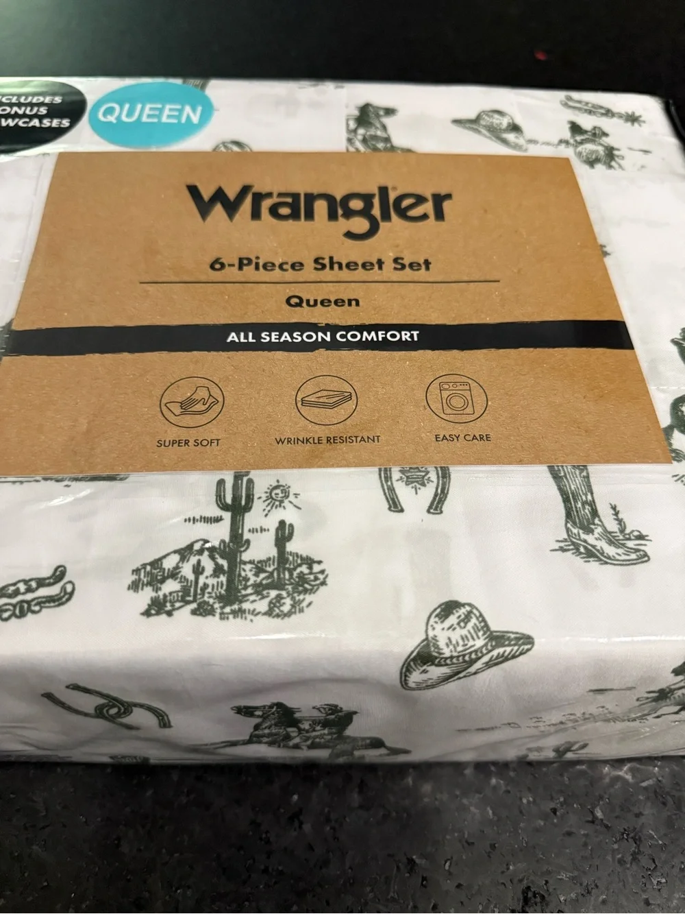NEW Wrangler WESTERN DESERT COWBOY White & Green Queen Sheet Set SO VERY SOFT